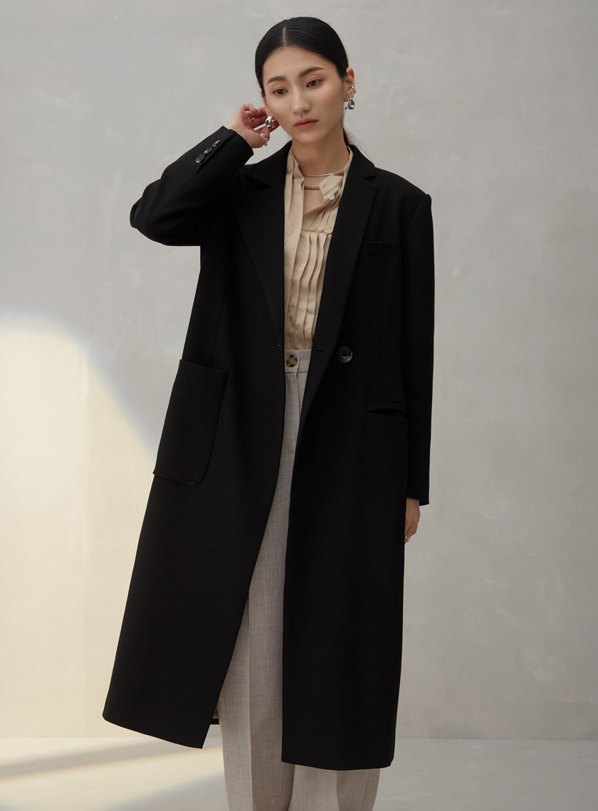 微繭型側釦長版大衣