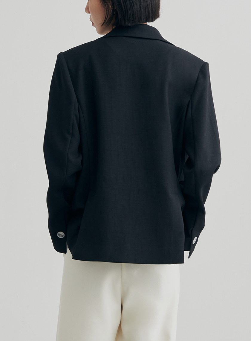 低調織紋寬肩單釦西裝外套