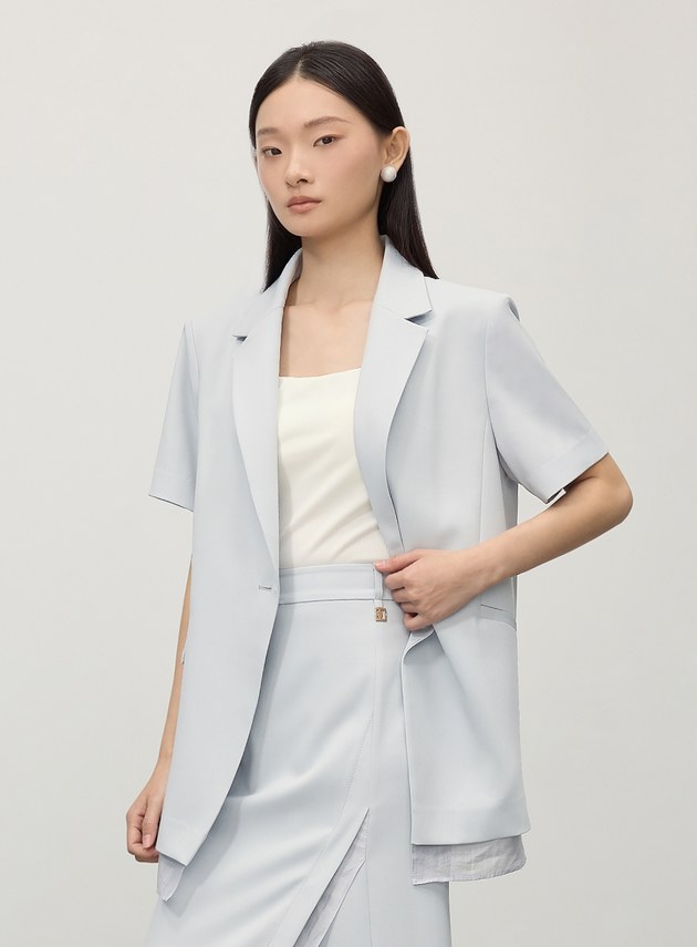 俐落假兩件式H型短袖西裝外套